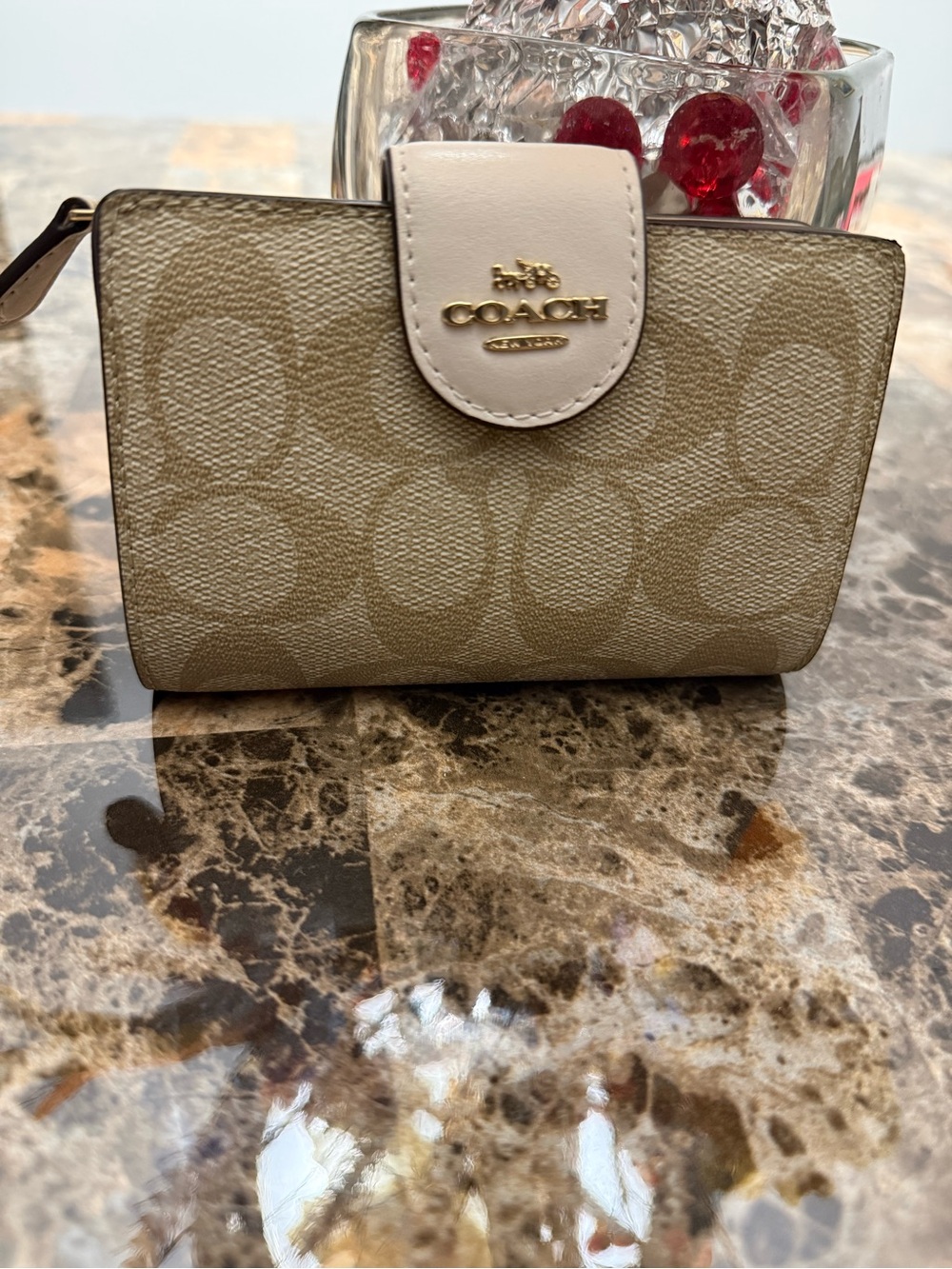 Coach Beige Signature Canvas Wallet with Cream Snap Tab